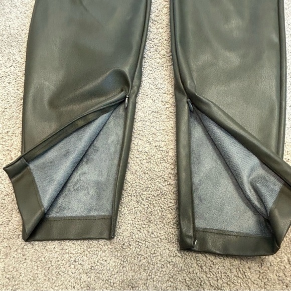 Zara olive khaki green faux leather high-rise leggings Sz M NWOT pleather vegan - Picture 11 of 17